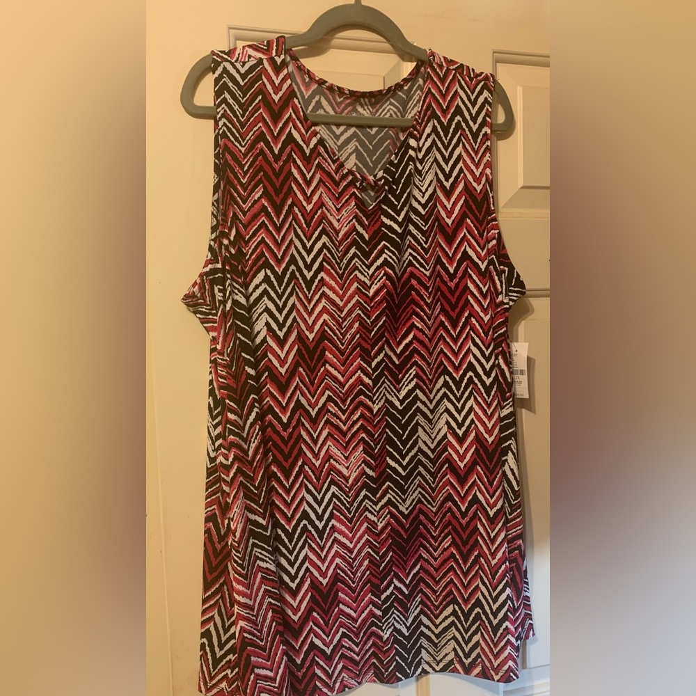 Womens Catherine’s black white Pink Chevron Sleeveless Blouse size 2X